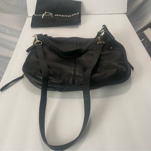 B Makowsky PreOwned Black Pebble Leather Hobo Handbag Gold Tone Metal Accents